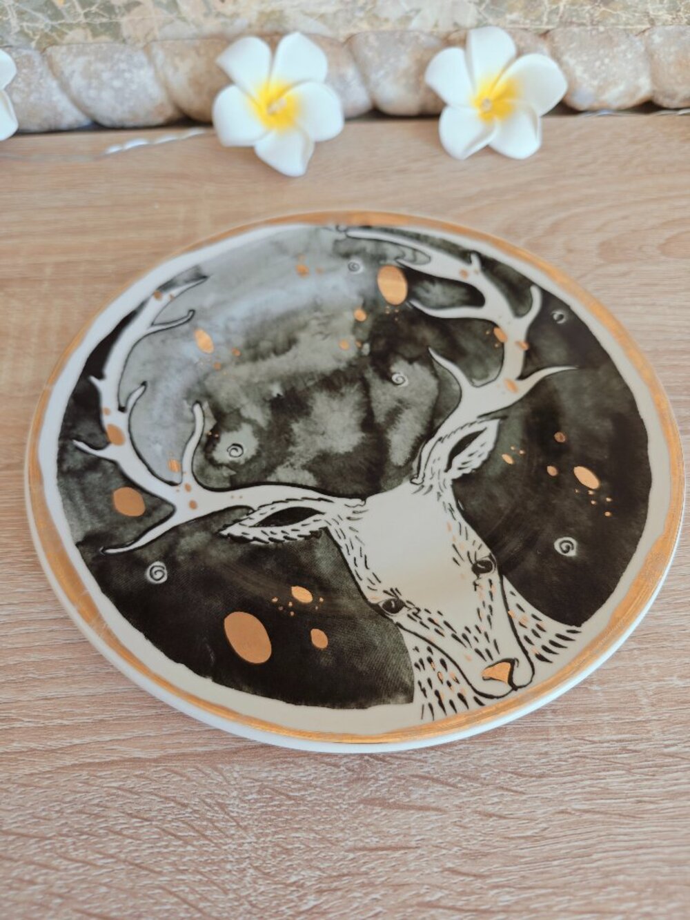Anthropologie Solstice Sonnet Moonlit Forest Deer Plate Gold Rim 8.25"